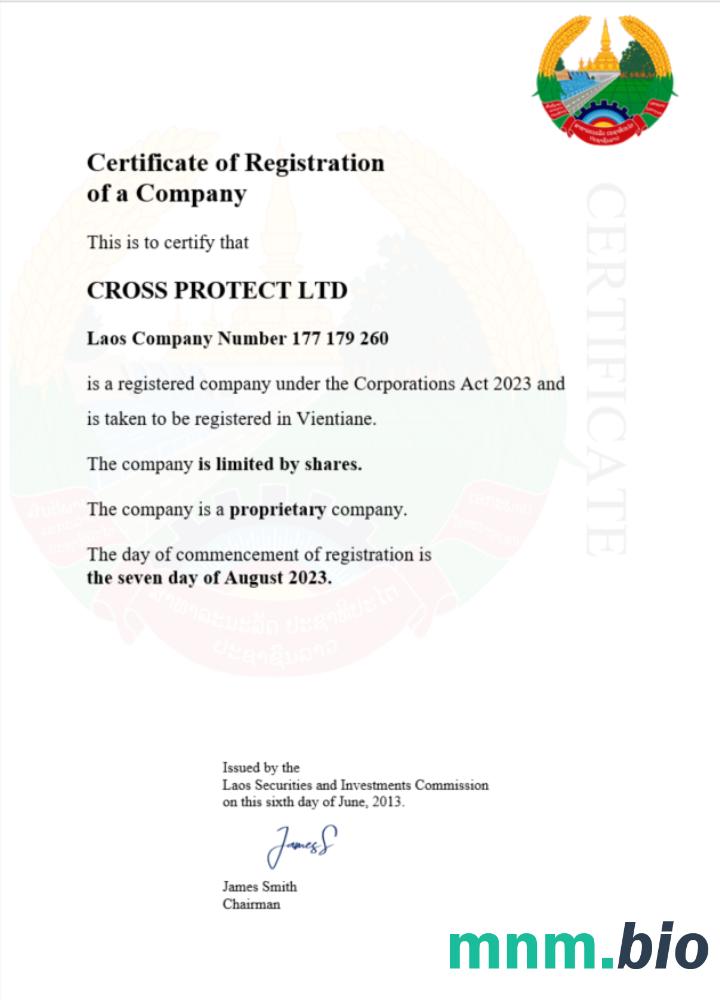Laos Business registration vcertyfikat Word i szablon PDF